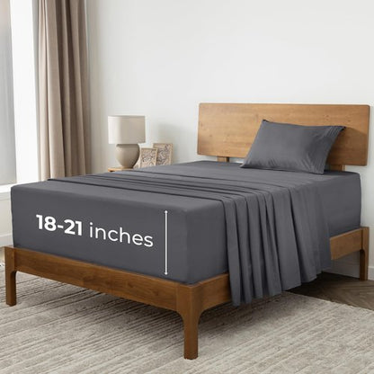 Mellanni Extra Deep Twin Sheets - 3 PC Iconic Collection Bedding - Hotel Luxury, Ultra Soft, Cooling Bed Sheets - Wrinkle, Fade, Stain Resistant (Twin, Gray)
