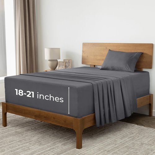 Mellanni Extra Deep Twin Sheets - 3 PC Iconic Collection Bedding - Hotel Luxury, Ultra Soft, Cooling Bed Sheets - Wrinkle, Fade, Stain Resistant (Twin, Gray)