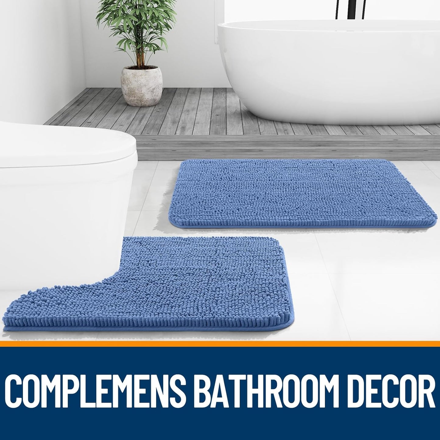 OLANLY Soft Absorbent Chenille Bath Rugs - Quick Dry & Machine Washable | 24x16 Cornflower Blue