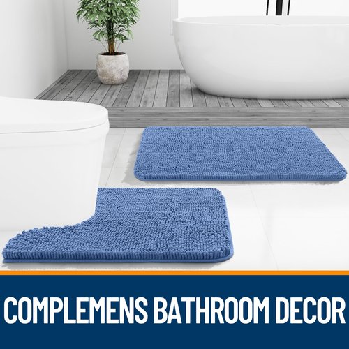 OLANLY Bathroom Rugs 24x16, Extra Soft Absorbent Chenille Bath Rugs, Rubber Backing Quick Dry, Machine Washable Bath Mats for Bathroom Floor, Tub and Shower, Home Decor Accessories, Cornflower Blue