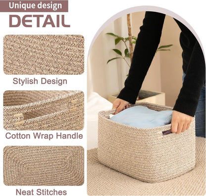 OIAHOMY Storage Baskets - 4 Pack Woven Organizing Bins with Handles | 12.7''L x 9''W x 7.8''H, Brown