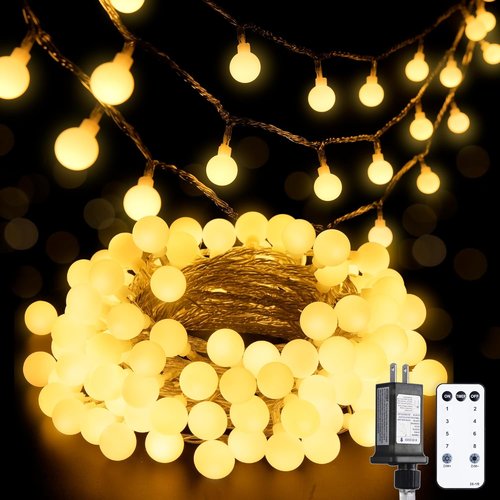 JMEXSUSS 100 LED Globe String Lights - 33ft Warm White Indoor/Outdoor Fairy Lights with Remote & 8 Modes