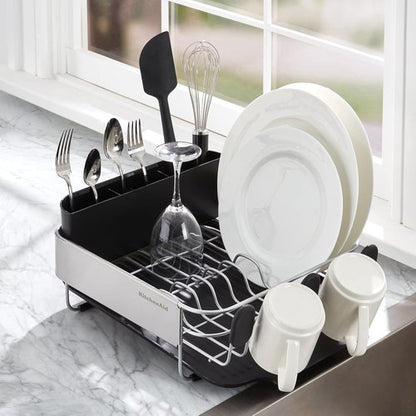 KitchenAid Dish Rack - Compact & Space-Saving Design with Removable Caddy | 16.06-Inch, Black