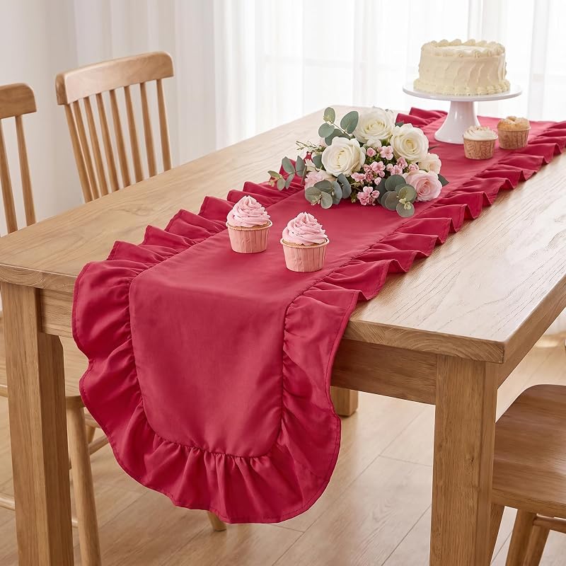 SoarDream Red Christmas Satin Ruffle Table Runner 14x118 Inch - 1 Pack