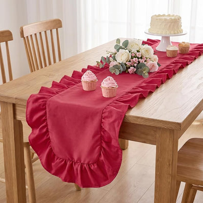 SoarDream Red Christmas Satin Ruffle Table Runner 14x118 Inch - 1 Pack