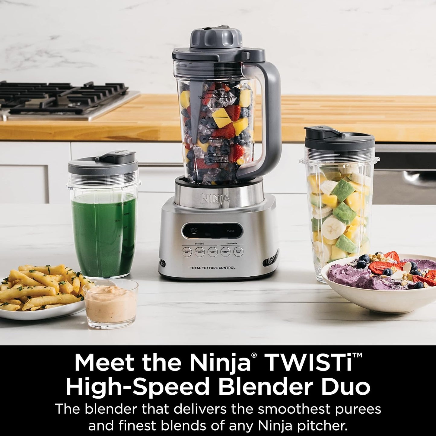 Ninja SS151 TWISTi Blender DUO - High-Speed 1600W Smoothie Maker with 34-Oz Pitcher & 2 To-Go Cups - Gray