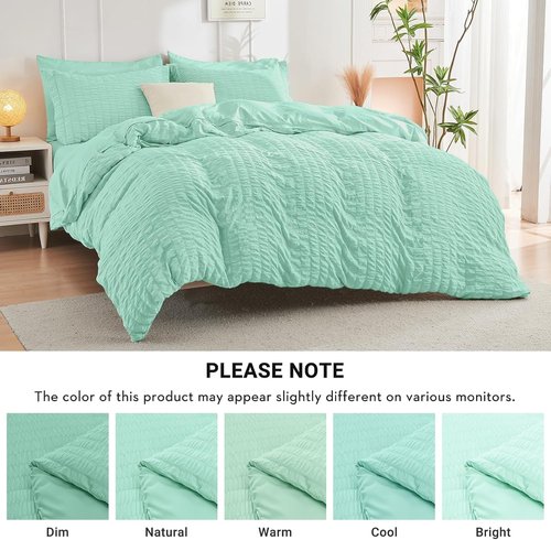 HYMOKEGE California King Comforter Set - Mint Green Seersucker 7-Piece Luxury Bedding Set
