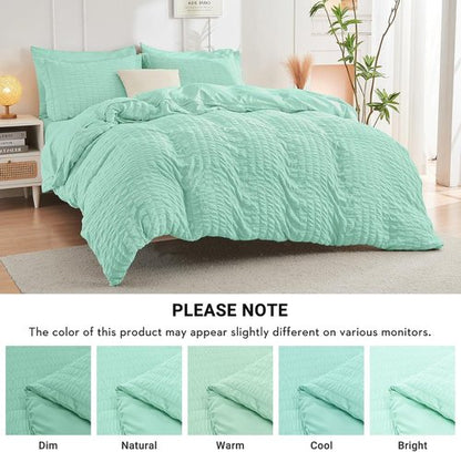 HYMOKEGE California King Comforter Set - Mint Green Seersucker 7-Piece Luxury Bedding Set