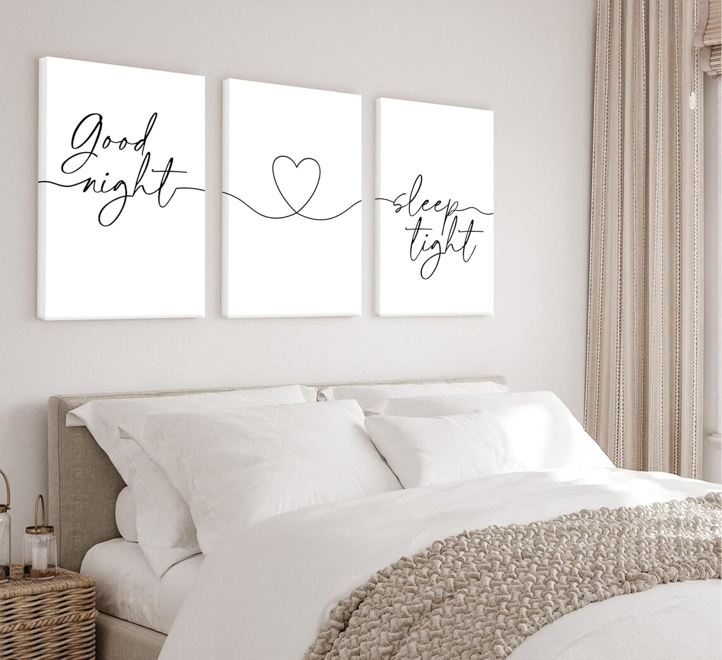 Skiennix Minimalist Wall Art - Bedtime Quotes Heart Shape Poster Print | 3-Piece Set for Living Room & Bedroom Decor