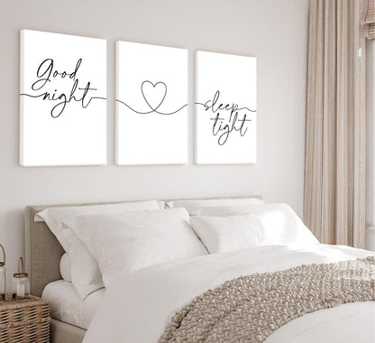 Skiennix Minimalist Wall Art - Bedtime Quotes Heart Shape Poster Print | 3-Piece Set for Living Room & Bedroom Decor