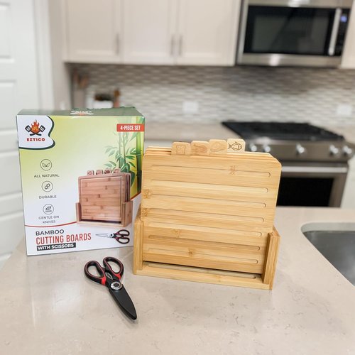 Bamboo Cutting Board Set by [Brand Name] - 4-Piece Charcuterie & Chopping Boards | BPA-Free, Juice Groove