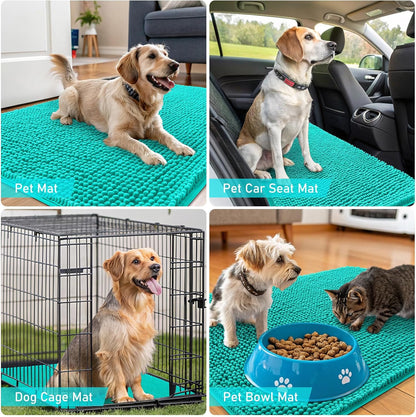 OLANLY Dog Door Mat - Absorbent Non-Slip Chenille Mat for Muddy Paws | 24x16 Inches, Teal Color