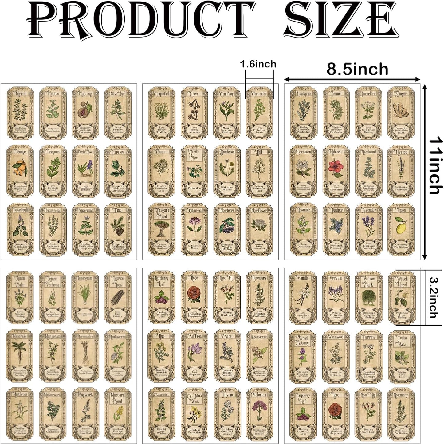 Skiennix 72Pcs Vintage Herb Spice Labels - Apothecary Stickers for Jars & Bottles