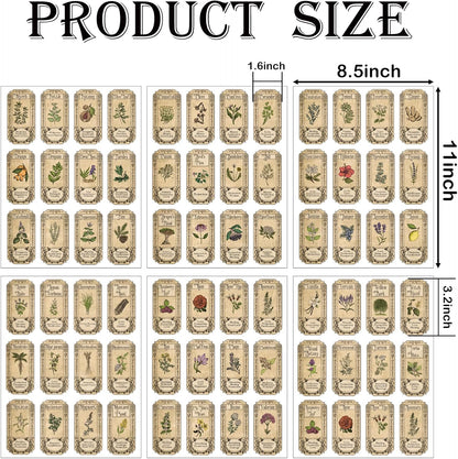 Skiennix 72Pcs Vintage Herb Spice Labels - Apothecary Stickers for Jars & Bottles