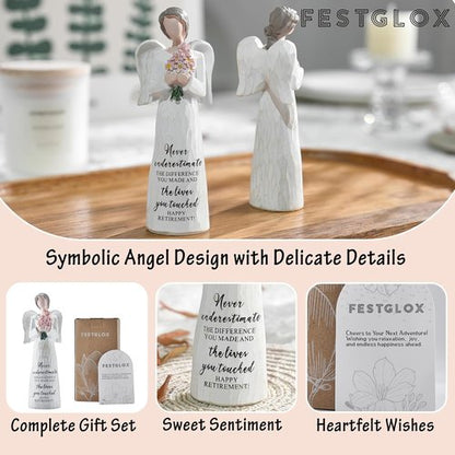 FESTGLOX Retirement Gifts for Women - Happy Retirement Angel Figurine | 5.3" Decor for Nurses & Teachers