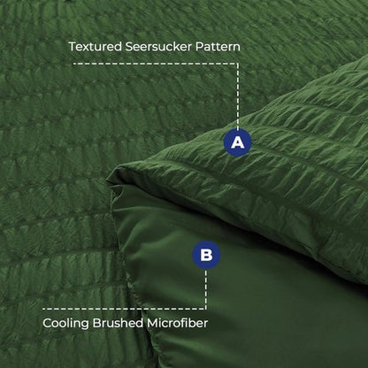HYMOKEGE California King Comforter Set - Dark Green Seersucker 7-Piece Luxury Bedding | All Season Essentials