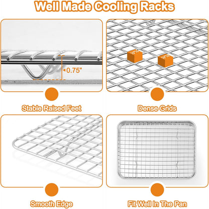 TeamFar Stainless Steel Baking Sheet Set - Heavy Duty Non-Toxic Cookie Pans & Cooling Racks | 6 PCS (3 Pans + 3 Racks)
