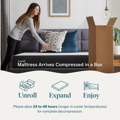 Lucid 8 Inch Memory Foam Mattress - Medium Firm - Bamboo Charcoal & Cooling Gel - Twin Size