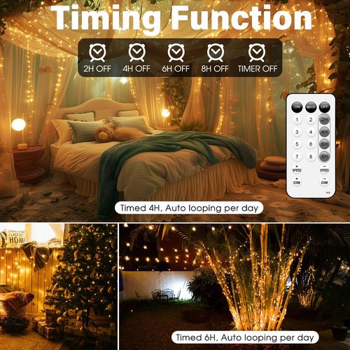 Fairy Lights 66FT 200 LED USB Twinkle Lights - Remote & Timer, Waterproof Copper Wire for Bedroom & Party Decor (Warm White)