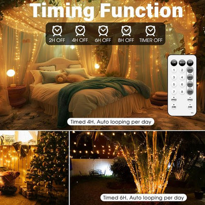 Fairy Lights 66FT 200 LED USB Twinkle Lights - Remote & Timer, Waterproof Copper Wire for Bedroom & Party Decor (Warm White)