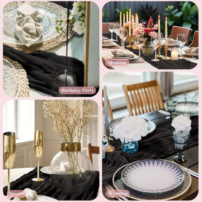Black Table Runner - 10 Ft Rustic Cheesecloth for Halloween, Weddings & Parties | Perfect for Bridal Showers