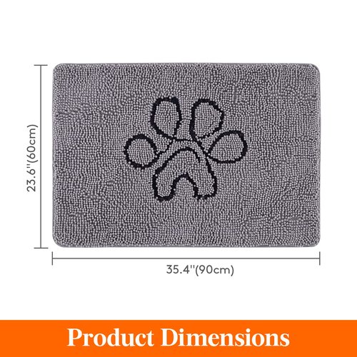 Lifewit Chenille Doormat Traps Mud and Water, Non Slip Entryway Rug for Muddy Shoes and Dog Paws, Machine Washable Indoor Front Door Mat for Pet Entry, Back Door, Mud Room, Gray, 24" × 36"