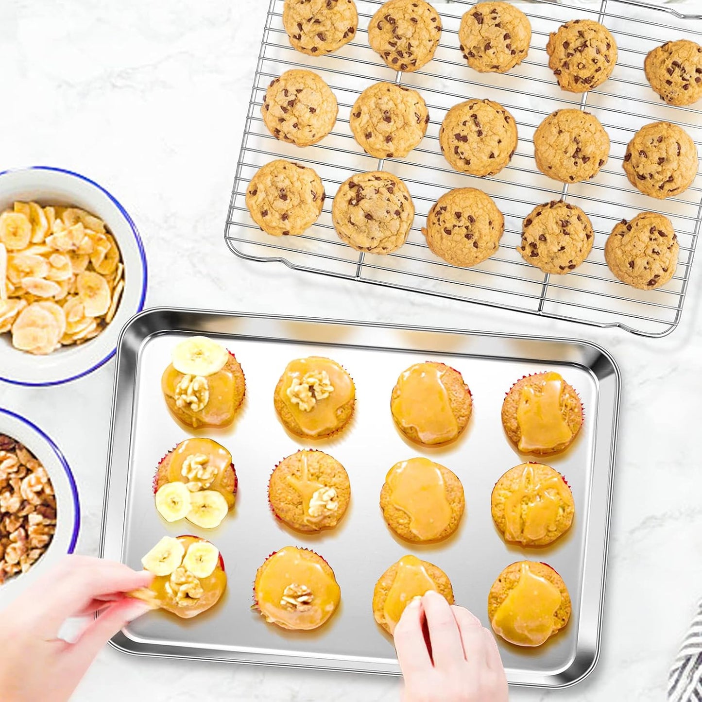 P&P CHEF Stainless Steel Baking Sheet Set - 17.5 Inch Cookie Trays with Cooling Racks | Oven & Dishwasher Safe