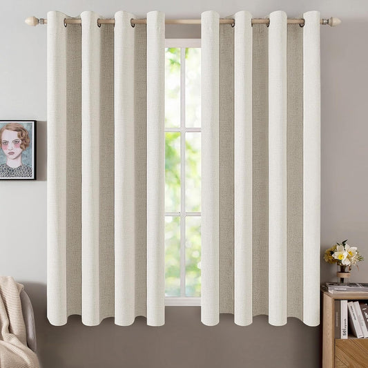 MIULEE Linen Texture Curtains - 100% Blackout Thermal Insulated Drapes | Beige, 52x63 Inch (2 Panels)