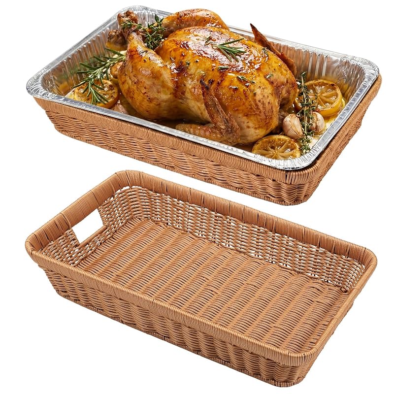Sawysine 2 Pcs Large Wicker Pan Holder for 21x13-Inch Aluminum Foil Trays - Variation 2