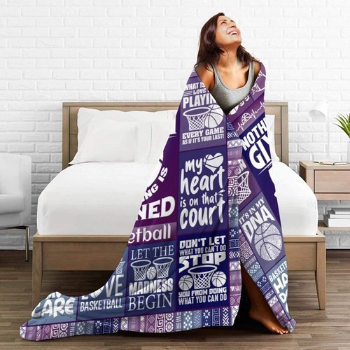 Homieblanket Basketball Blanket for Women Men, Cool Basketball Themed Design Printed Purple Throw Blankets for Teens Adults Lap, Chair Sofa, Soft Fleece Cozy Blanket, 50"x 60"