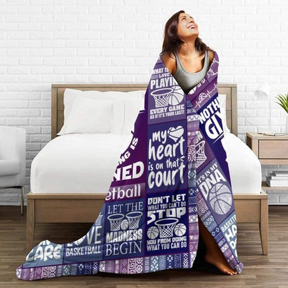 Homieblanket Basketball Blanket for Women Men, Cool Basketball Themed Design Printed Purple Throw Blankets for Teens Adults Lap, Chair Sofa, Soft Fleece Cozy Blanket, 50"x 60"