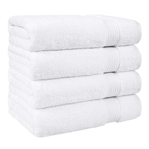 Cotton Paradise 4 Piece Turkish Bath Towels for Bathroom, Extra Large Soft Plush Towels Bathroom Set, White