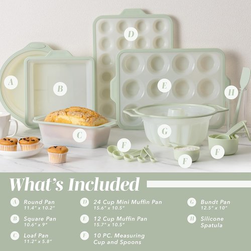 COOK WITH COLOR 17-Piece Silicone Baking Pan Set - Non-Stick Muffin Pans with Metal Frame & Measuring Tools