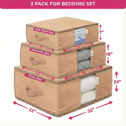 Cedar Storage Bag Organizer by [Brand Name] | Protects Bedding from Moths & Moisture | Set of 3 Beige Bags