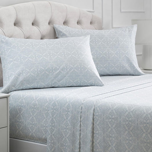 Mellanni California King Sheets Set - 4 PC Iconic Collection Bedding - Hotel Luxury, Extra Soft, Cooling Bed Sheets - Wrinkle, Fade, Stain Resistant (Cal King, Laced Sky Blue)