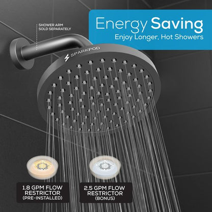 SparkPod Shower Head - High Pressure Rain - Premium Quality Luxury Design - Easy Clean Adjustable Replacement for Your Bathroom Shower Heads (Midnight Black Matte, 8 Inch Round)