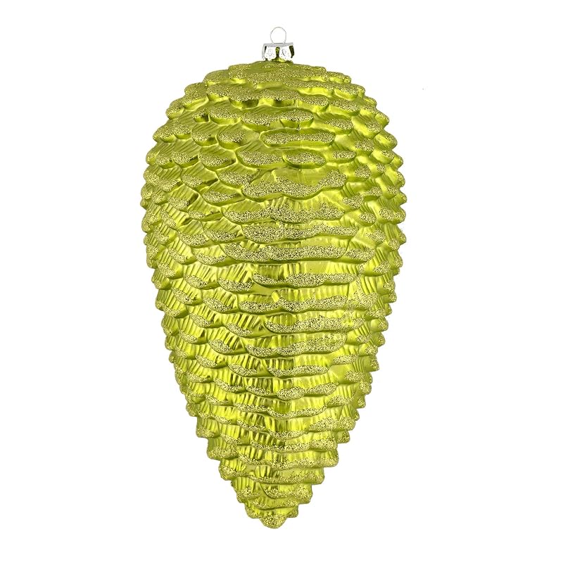 Lime Matte Glitter Pinecone Christmas Ornament – 7", Pack of 4, Shatterproof Plastic