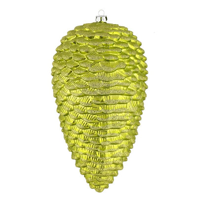 Lime Matte Glitter Pinecone Christmas Ornament – 7", Pack of 4, Shatterproof Plastic