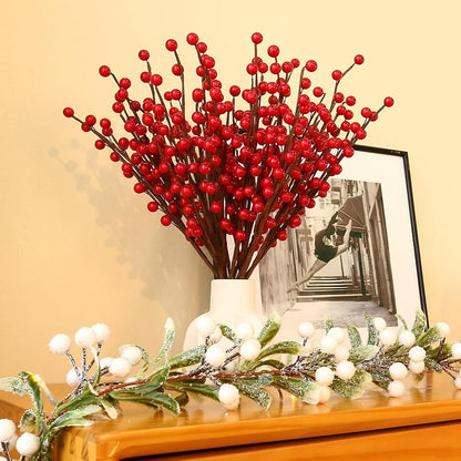 Variation - Breeze Touch 20 Pack Artificial Red Berry Stems 17.7in Faux Holly Berries for Christmas Tree Decor