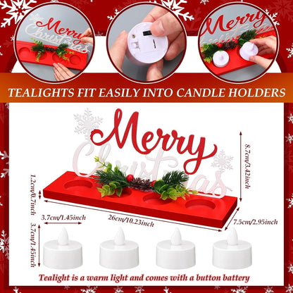Rossesay Flameless Tea Light Candle Stand - Merry Christmas Table Centerpiece Decoration | Holiday Gift