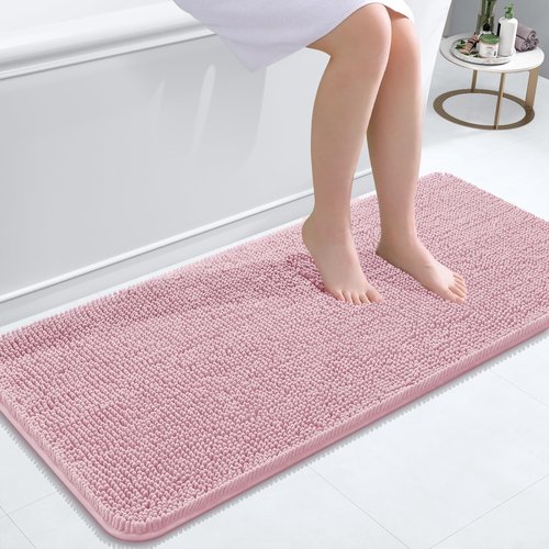 OLANLY Bathroom Rugs 47x20, Extra Soft Absorbent Chenille Bath Rugs, Rubber Backing Quick Dry, Machine Washable Bath Mats for Bathroom Floor, Tub and Shower, Home Decor Accessories, Dusty Rose