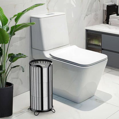Modern Black Toilet Paper Holder Stand | Freestanding Tissue Organizer for Mega Rolls
