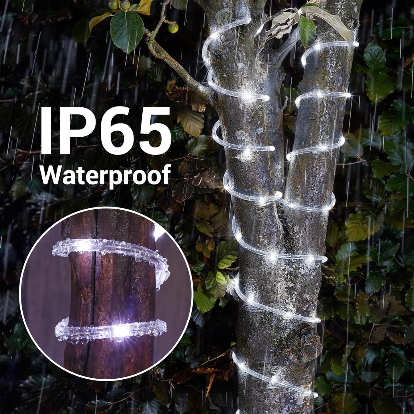 Skiennix Solar Rope Lights - 66ft 200LED Waterproof String Lights for Outdoor Decor - White