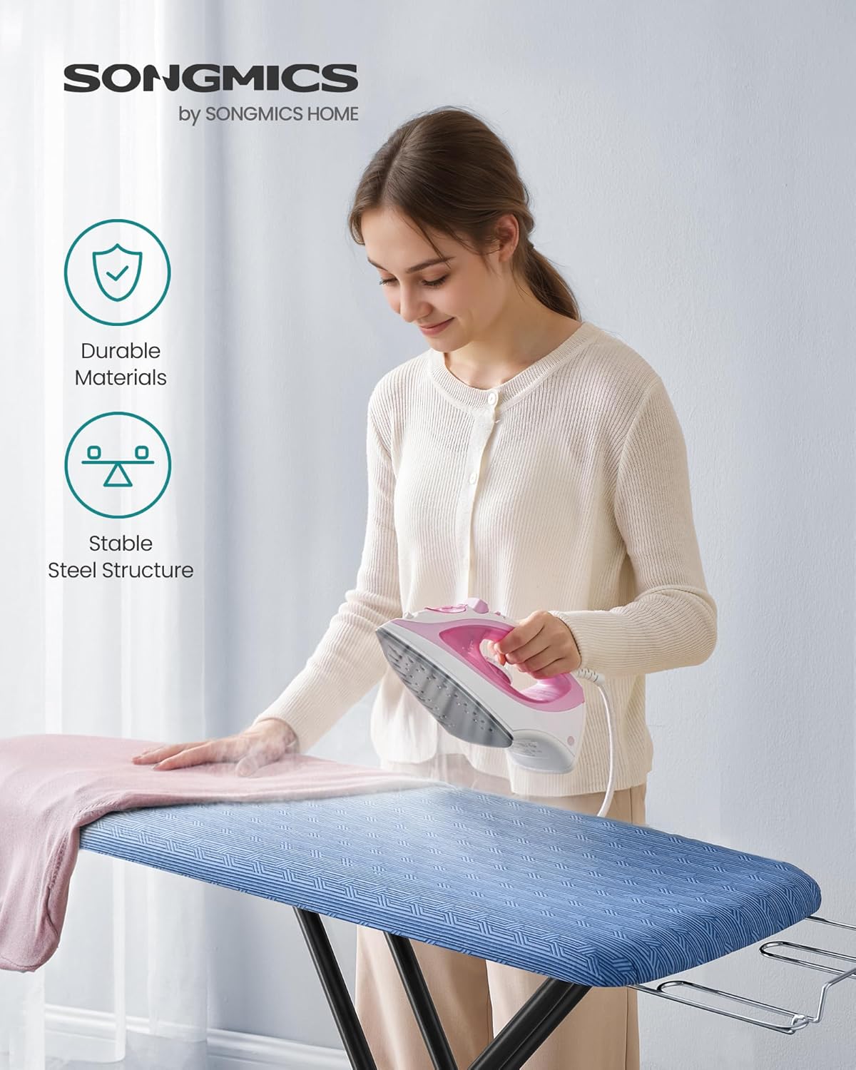 SONGMICS Ironing Board - Height Adjustable Up to 35 Inches | Foldable Design with 4-Layer Cover & Iron Rest - Midnight Blue