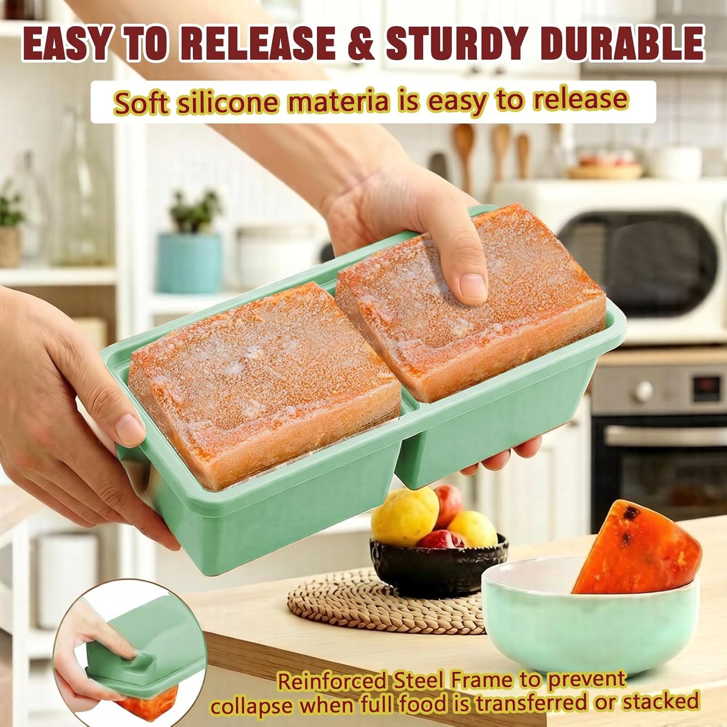 Skiennix Silicone Freezer Trays - Leak-Proof Ice Cube & Soup Storage Containers | 2-Cup & 5-Cup Sizes, BPA-Free
