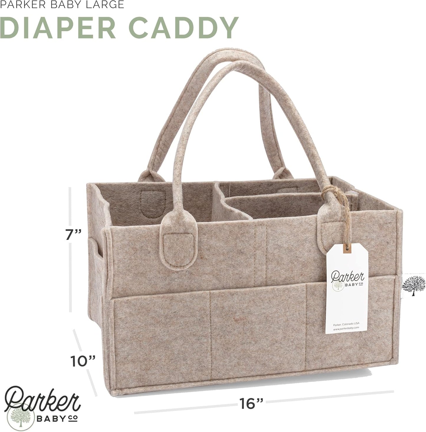 Parker Baby Co. Diaper Caddy Gift Set - Large & Regular Nursery Storage Bins | Car Organizer in Oatmeal