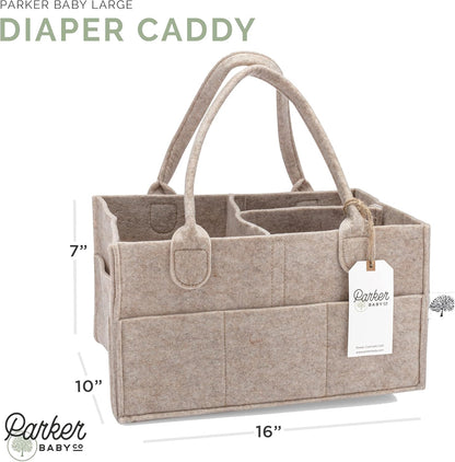 Parker Baby Co. Diaper Caddy Gift Set - Large & Regular Nursery Storage Bins | Car Organizer in Oatmeal