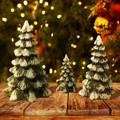 Regine Switzerland Winter Wonderland Village Scene - 3-Piece Pine Accessory Figurine Set | Green Christmas Decorations