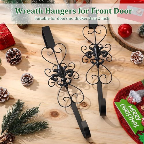**Regine Switzerland Heavy-Duty Metal Wreath Hangers - Elegant 15.5-Inch Door Hooks for Indoor/Outdoor Decor (Black)**