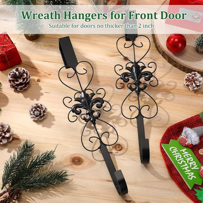 **Regine Switzerland Heavy-Duty Metal Wreath Hangers - Elegant 15.5-Inch Door Hooks for Indoor/Outdoor Decor (Black)**